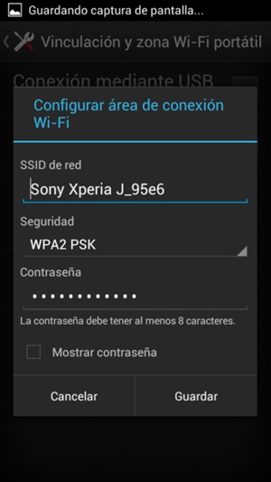 Introduzca una contraseña de punto de acceso Wi-Fi de al menos 8 caracteres y seleccione Guardar
