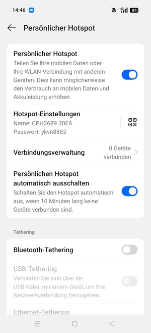 Ihr Handy ist jetzt für die Verwendung als Modem eingerichtet