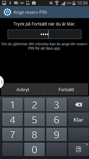 Ange en Reserv-PIN och välj Fortsätt