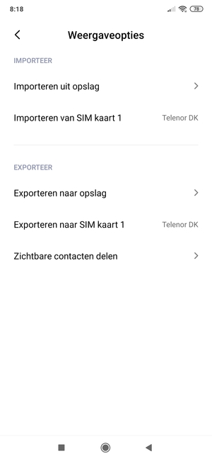 Selecteer Importeren van  SIM kaart
