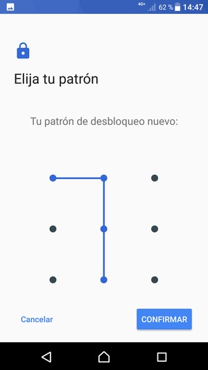 Dibuje de nuevo el patrón de desbloqueo y seleccione CONFIRMAR