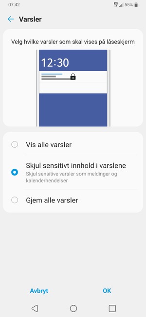 Velg ønsket alternativ og velg OK