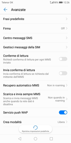 Seleziona Centro messaggi SMS