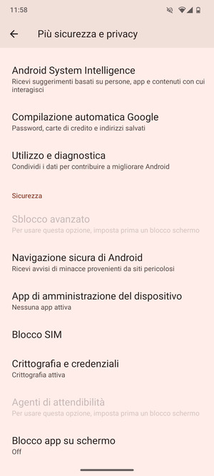 Scorri e seleziona Blocco SIM