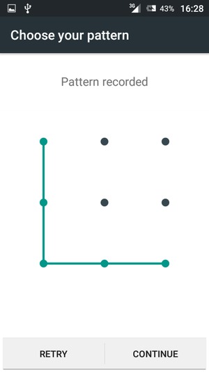 Draw an unlock pattern and select CONTINUE