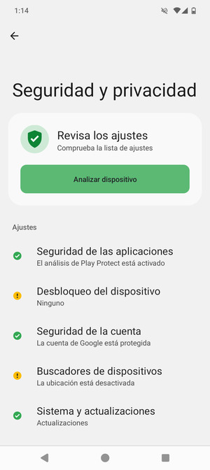 Para activar su bloqueo de pantalla, vaya al menú Seguridad y privacidad y seleccione Desbloqueo del dispositivo