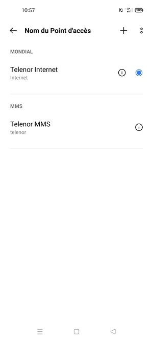 Sélectionnez le point d'accès à Internet