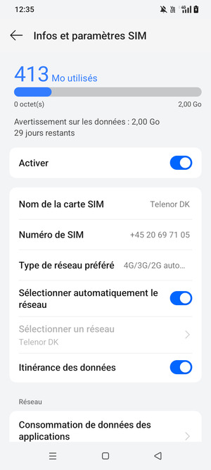 Activer ou désactiver Itinérance des données