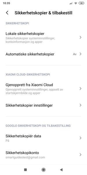 Velg Sikkerhetskopikonto
