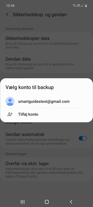 Vælg din sikkerhedskopi-konto