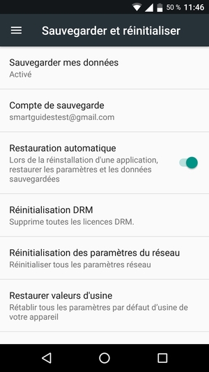 Retournez au menu Sauvegarder et réinitialiser et sélectionnez Compte de sauvegarde