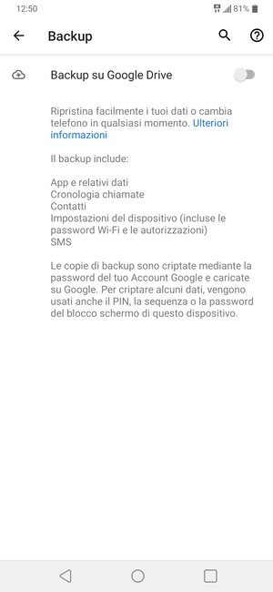 Attiva Backup su Google Drive
