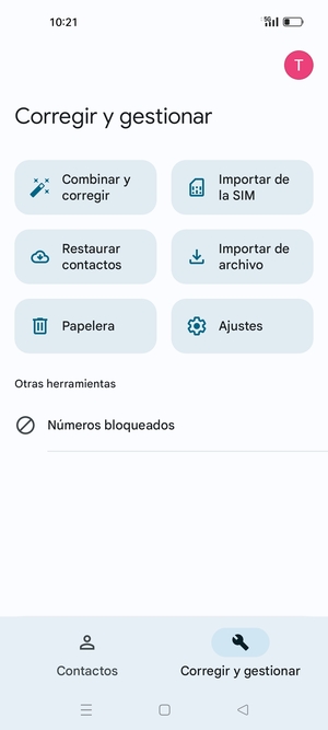 Seleccione Importar de la SIM