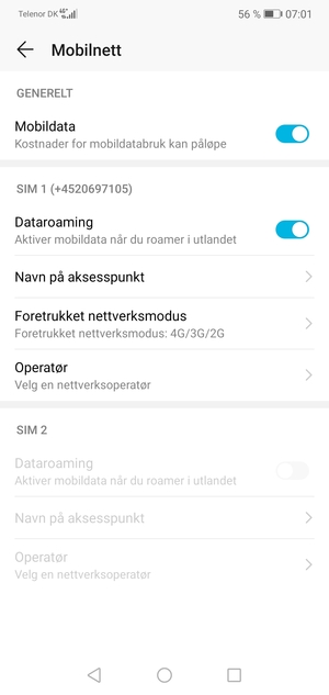 Slå Dataroaming på eller av