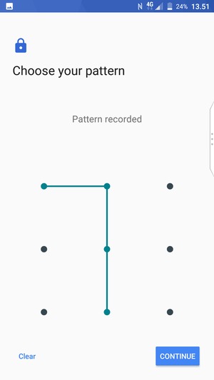 Draw an unlock pattern and select CONTINUE