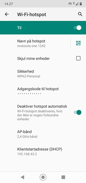 Din telefon er nu sat op til brug som modem