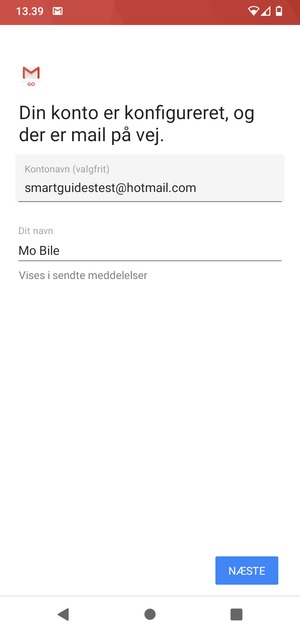 Giv din konto et navn og indtast dit navn. Vælg NÆSTE