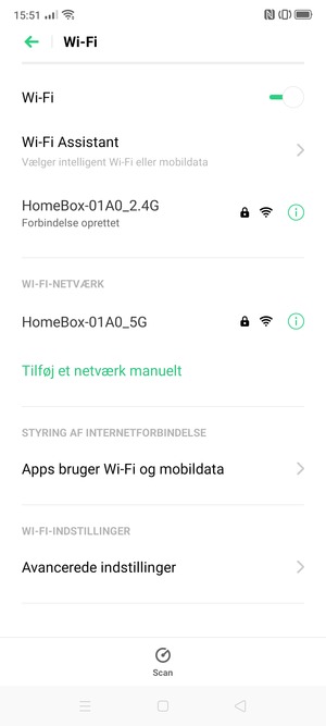 Du er nu tilsluttet Wi-Fi netværket