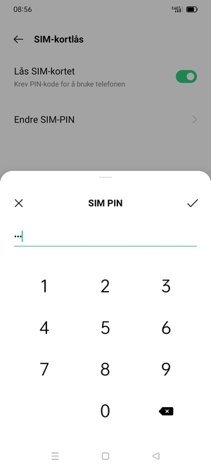 Skriv inn Gjeldende PIN-kode for dette SIM-Kort og velg OK