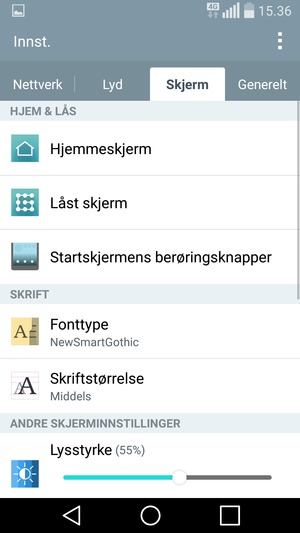 Velg Skjerm og Låst skjerm