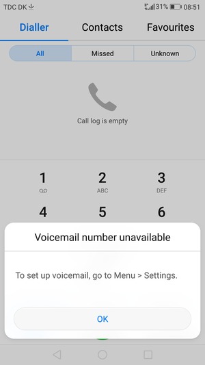 If your voicemail is not set up, select OK