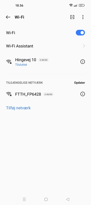 Du er nu tilsluttet Wi-Fi netværket