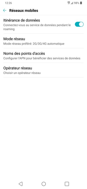 Activer ou désactiver Itinérance de données