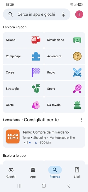 Seleziona la barra di ricerca