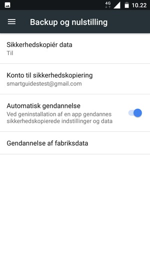 Vælg Konto til sikkerhedskopiering