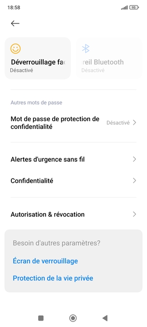 Faites défiler et sélectionnez Confidentialité