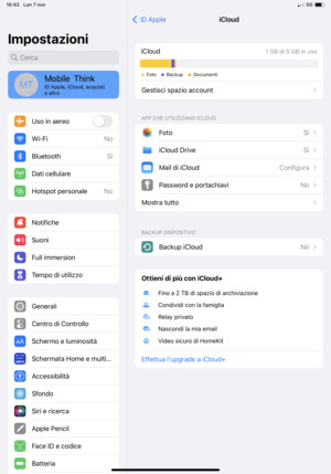 Seleziona Backup iCloud 