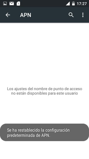 El teléfono se reiniciará con la configuración predeterminada de Internet y MMS