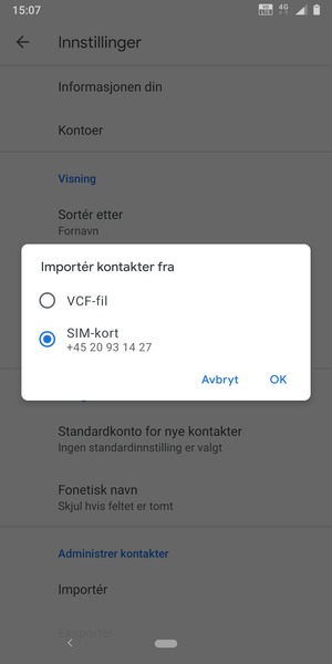 Velg SIM-kort og OK
