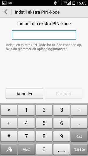 Indtast en Ekstra PIN-kode og vælg Fortsæt