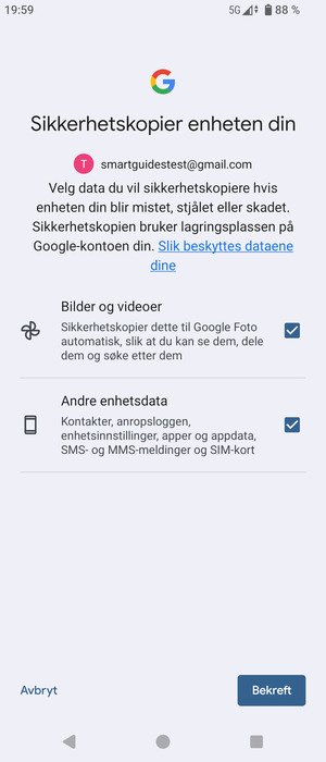 Velg ønsket alternativ og velg Bekreft