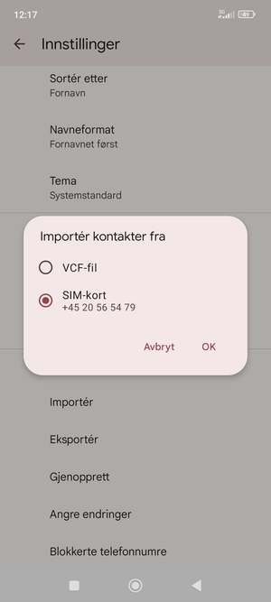 Velg SIM-kort og velg OK