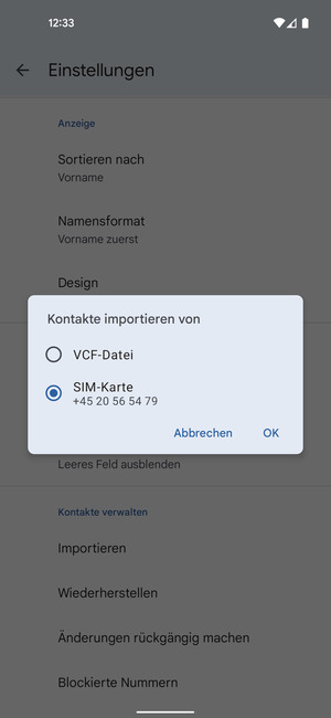 Wählen Sie SIM-Karte und Ok
