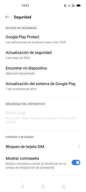Desplácese y seleccione  Bloqueo de tarjeta SIM