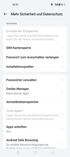 Scrollen Sie und wählen Sie SIM-Kartensperre