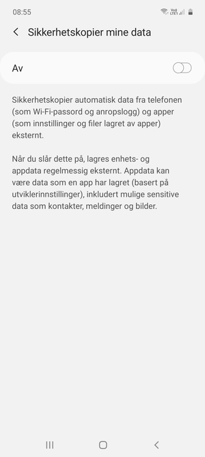 Slå på Sikkerhetskopier mine data
