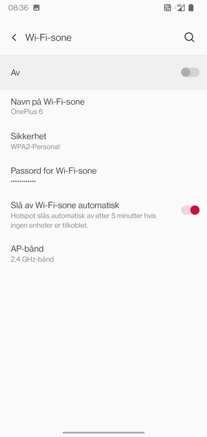 Velg Passord for Wi-Fi-sone