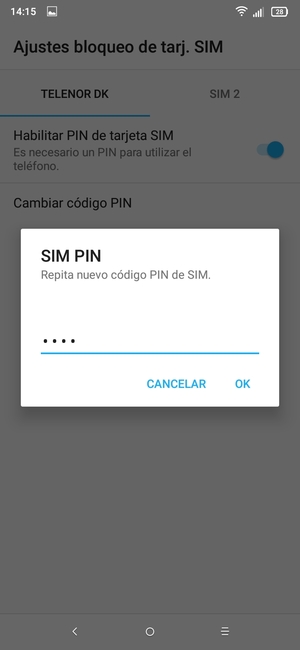 Confirme su nuevo PIN de SIM y seleccione OK