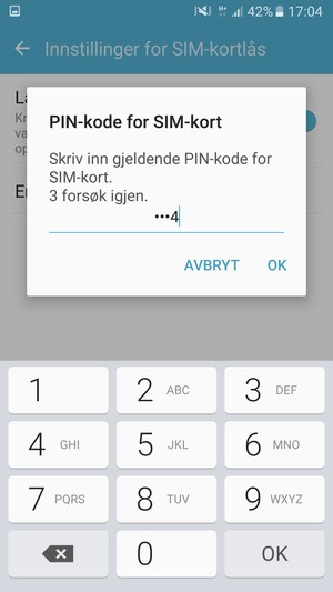 Skriv inn Gjeldende PIN-kode for SIM-kort og velg OK