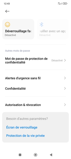 Faites défiler et sélectionnez Confidentialité