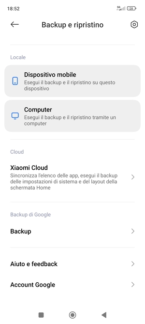 Scorri e seleziona Backup