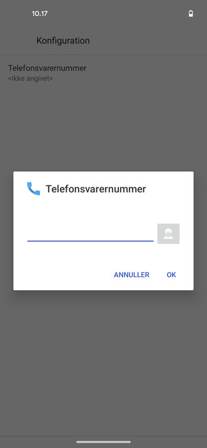 Indtast Telefonsvarernummer og vælg OK