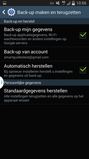 Selecteer Back-up van account
