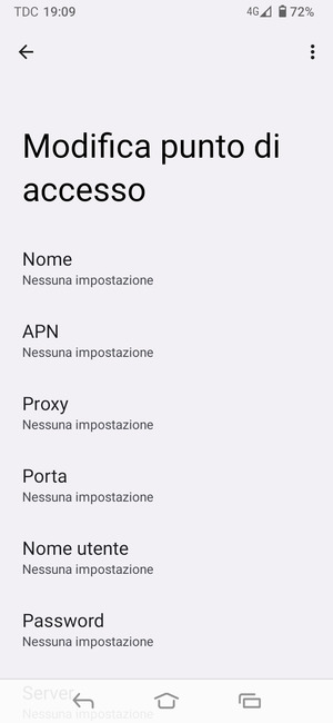 Inserisci le informazioni di Internet