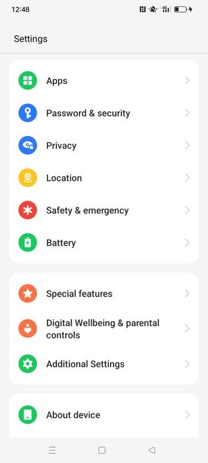 Scroll to and select Password & security