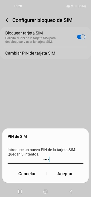 Introduzca su Nuevo PIN de la tarjeta SIM y seleccione Aceptar